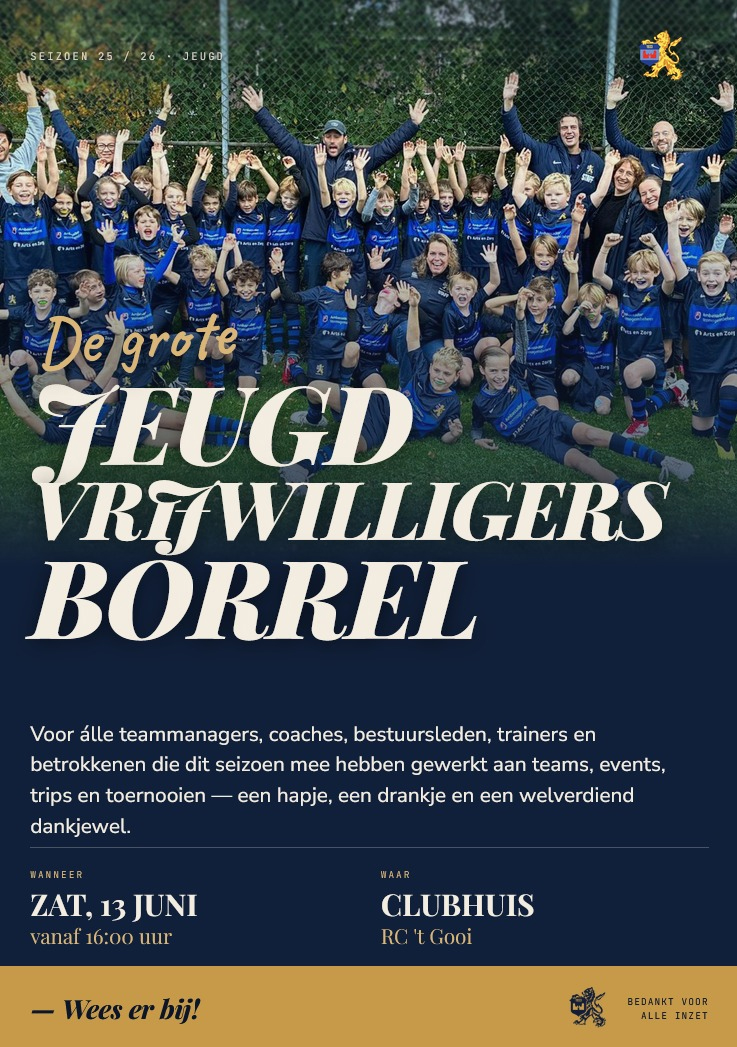 2026 06 13 De grote jeugd vrijwilligersborrel flyer